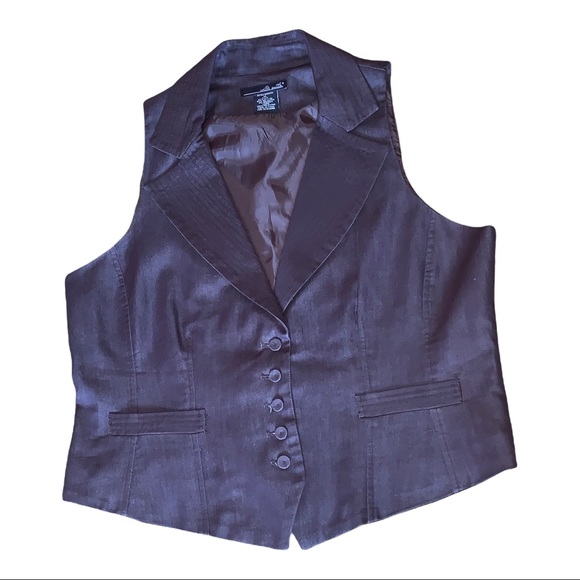 Willi Smith Brown Button Vest Women’s XL Satin Lined Tailored Dressy Career Top - Picture 8 of 11
